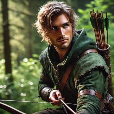 Handsome blonde hunter with blue eyes and facial hair, keenly waiting for his prey to move