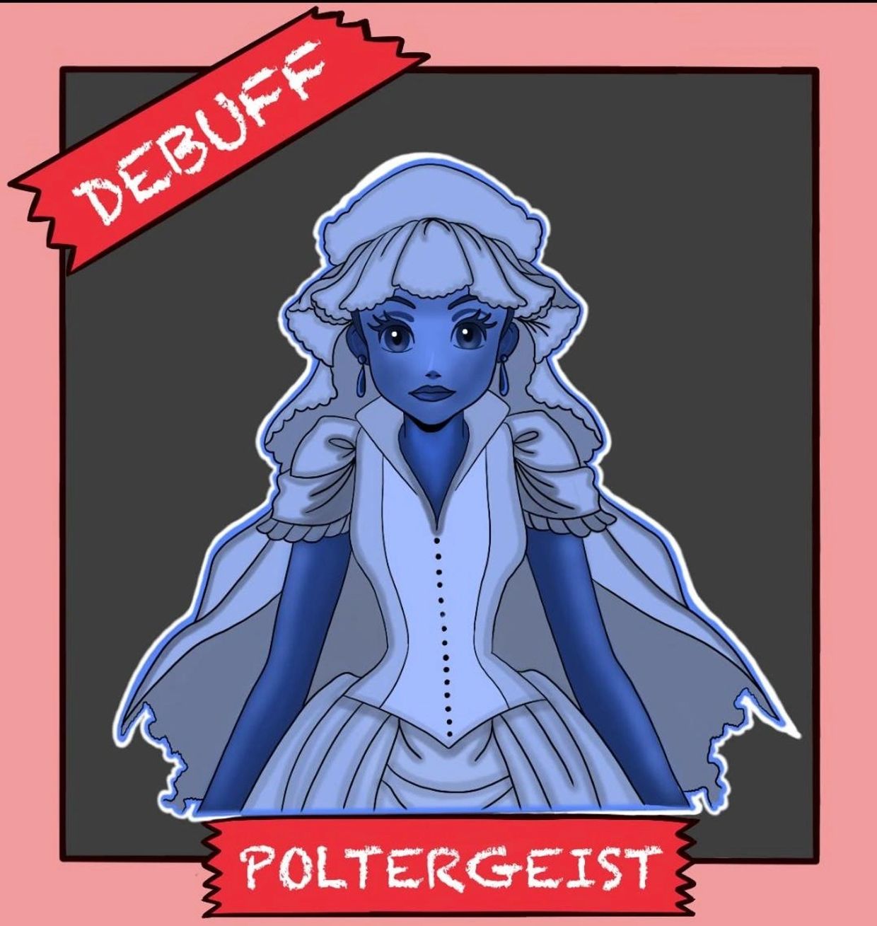 Illustration of a blue ghostly bride labeled Poltergeist with a debuff tag.