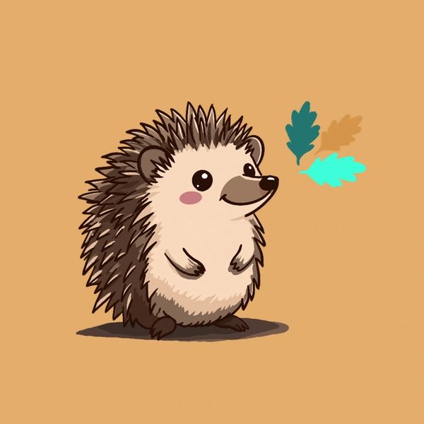 Cute cartoon hedgehog with colorful leaves.