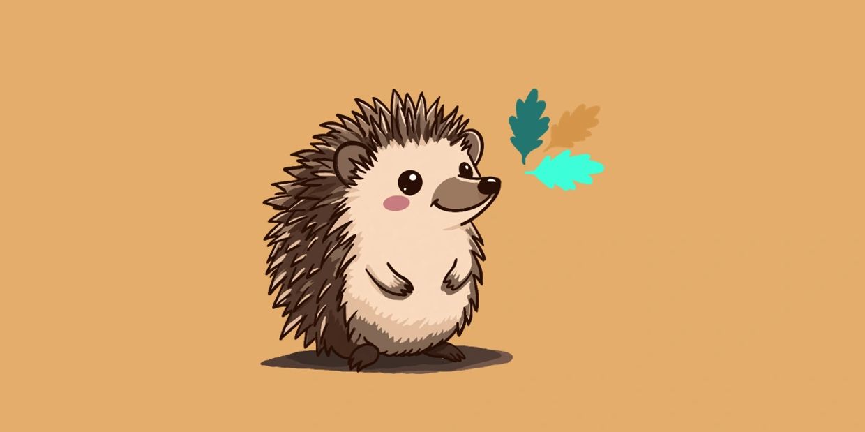 Cute cartoon hedgehog with autumn leaves.