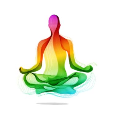 Figura colorida meditando em posição de lótus.