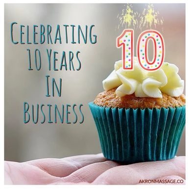 Cupcake with '10' candle celebrating 10 years in business.