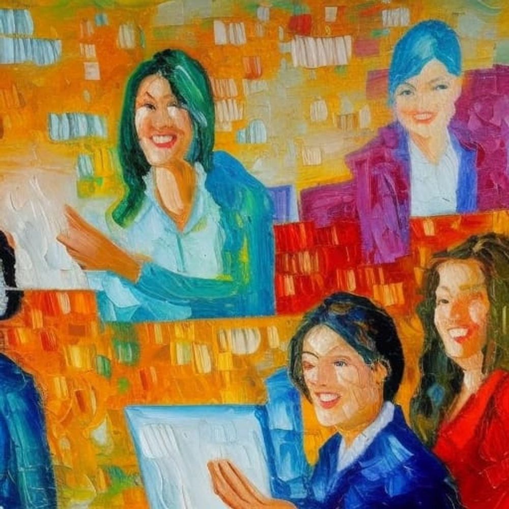 People collaborating and discussing marketing programs