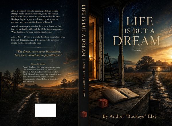 Book cover of "Life is But a Dream" by Andrel "Buckeye" Elzy with a mysterious, Southern nighttime scene.