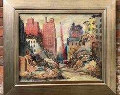 Saul Kovner (1904-1981) oil painting signed SAUL. City of Collapse.