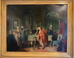 Jean Carolus (1814-1897) The Billiard Game Signed Oil Painting