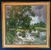 Howard Chandler Christy "Passing Showers" oil on canvas from 1946. Signed and dated by Christy on lower left and titled and dated by Howard Chandler Christy on verso. 