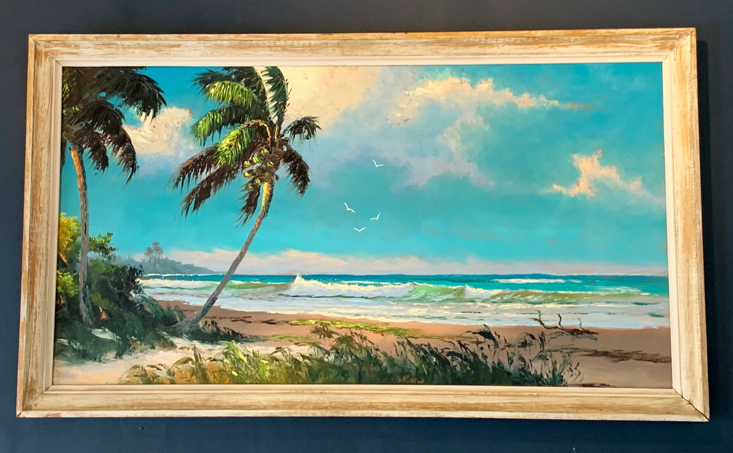 Sam Newton (b.1948) Seaside Palms Oil Painting 