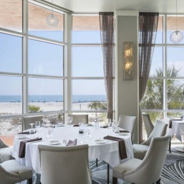 Elegant dining area with ocean view.