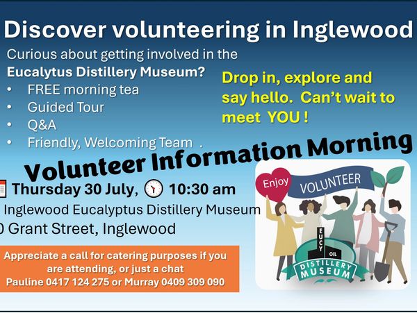 Details of Volunteer Information Morning tea at the Museum on Thursday 30 July