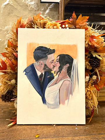 First kiss, live wedding painting at Bachilton Barn, Perthshire, Scotland.