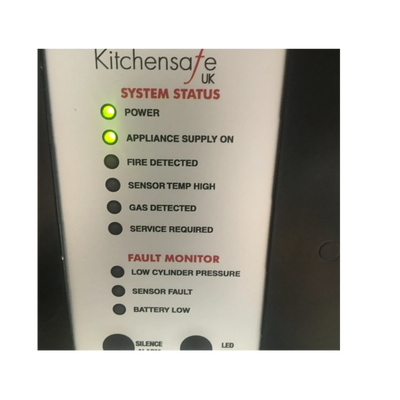Kitchen safety system panel showing power and appliance supply on.