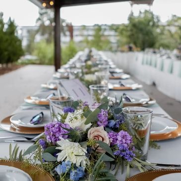 Denver wedding, outdoor wedding, farm tables wedding, purple wedding, colorado wedding