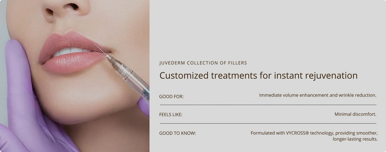 An unrecognizable woman is receiving lip filler. Facts about Lip Fillers are presented.