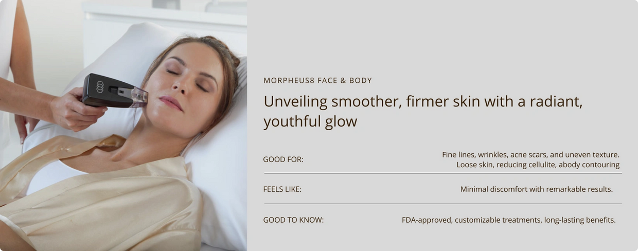 Woman receiving Morpheus face treatment and morpheus face and body facts.