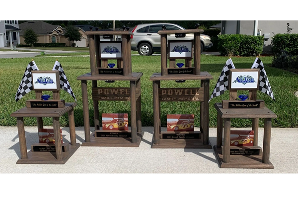 Four custom trophies for the Powell Memorial