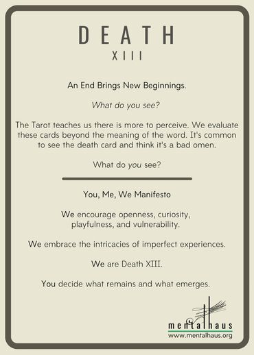 A cream card with black writing.