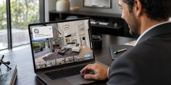 Man viewing real estate on laptop.