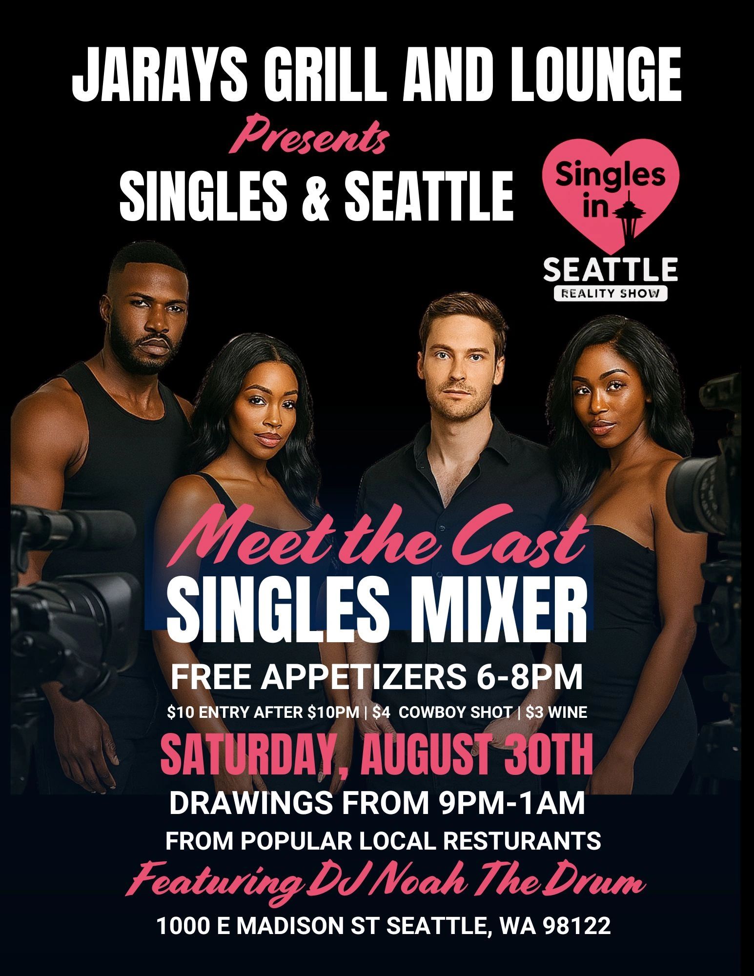 SINGLES & SEATTLE CAST MIXER 
1000 E Madison St, Seattle, WA 98122
Saturday, August 30 6–8PM