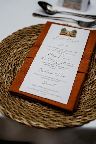 Wedding menu, personalised with watercolour venue sketch. Personalised wedding menu, wedding.