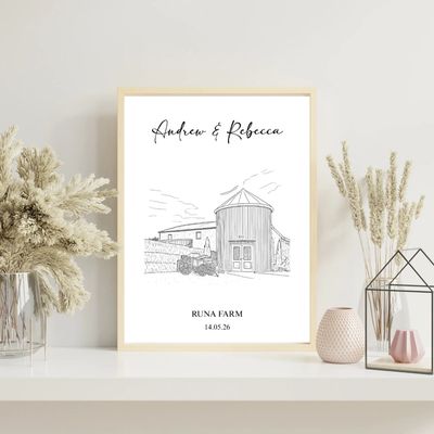 Wedding keepsake print, custom venue sketch, wedding keepsake, wedding venue sketch