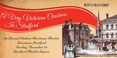 Victorian Christmas market event poster in Stratford.