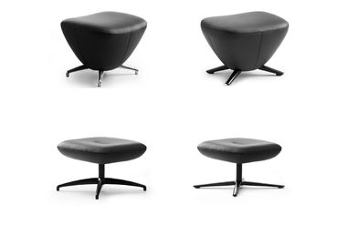 4 verschillende opties van poefs (hockers) van de Caruzzo fauteuil: Forte en Fine, voet Pure of Orig