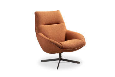 Compact comfortebal fauteuiltje met een draaivoet, in verschillende stoffen mogelijk