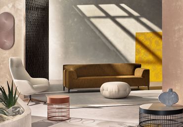 Okergeel stoffen 3-zits, Pode