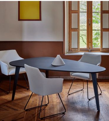 Leolux Bondi eettafel met zwart Fenix blad– moderne design tafel
