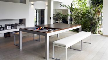 FusionTables dining/pool tafel – strak design met hout en metaal, ideaal voor moderne woning en ente