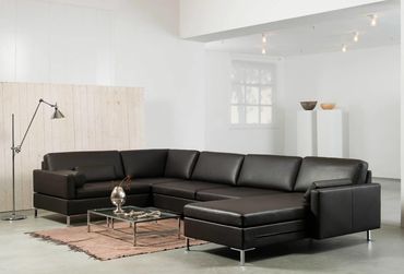 Grote hoekbank Alba van Brühl in zwart leder
