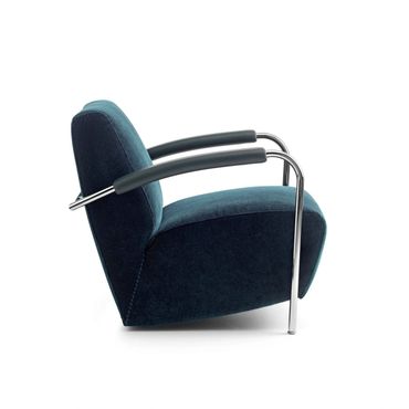 Scylla fauteuil in blauwe stof en chroom frame