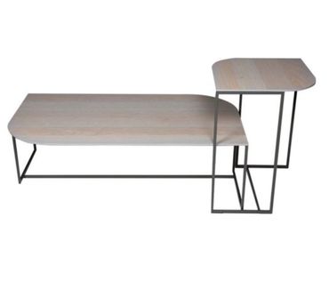 Salontafel en bijzettafel Taj Mahal van Plantagie met een eiken white wash blad en antraciet onderst