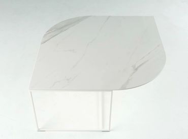 Salontafel Taj Mahal met keramisch marmer blad en wit onderstel