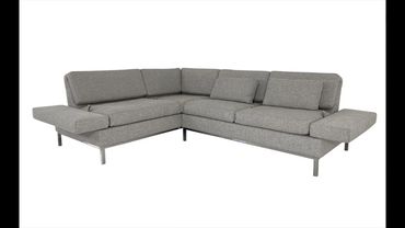 Grijze hoekzetel Tomo van Brühl, armleuingen vestelbaar, ruggen kunnen naar achter, voetensteun