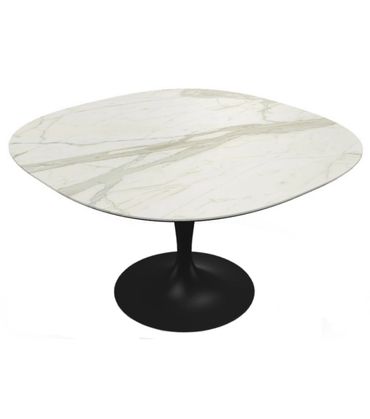 Flûte design tafel met slanke zwarte poot en keramisch blad, Italiaans design