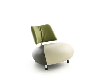 Pallone fauteuil van Leolux, rug in groen leder, verschillende kleuren, gebogen rug, leren bekleding