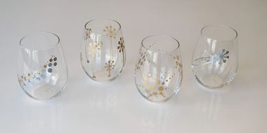 Hand painted Stemless Wine Glasses