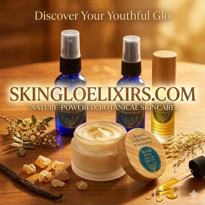 Natural botanical skincare products with serums and cream for youthful skin.