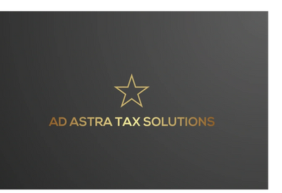 Elegant logo for Ad Astra Tax Solutions with a gold star and gradient gold text on dark background.