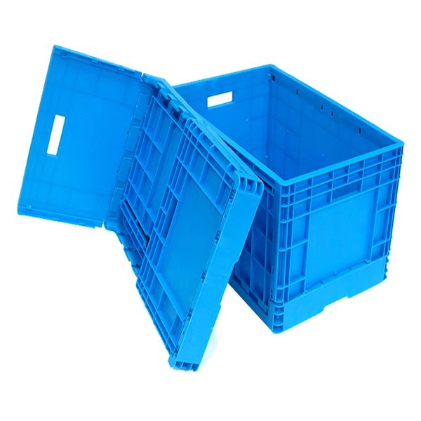 Foldable plastic crates for material storage and shipping in SCM warehouse