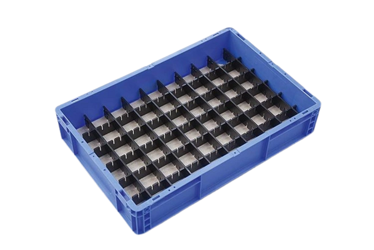 Rigid and Foldable plastic crates with customized inserts for material storage and shipping
