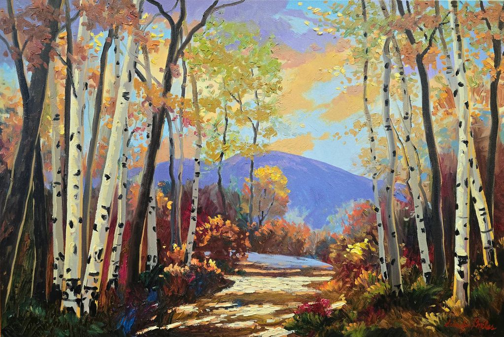Falling for Autumn, a new oil painting that invites you into the quiet beauty of a sunlit forest pat