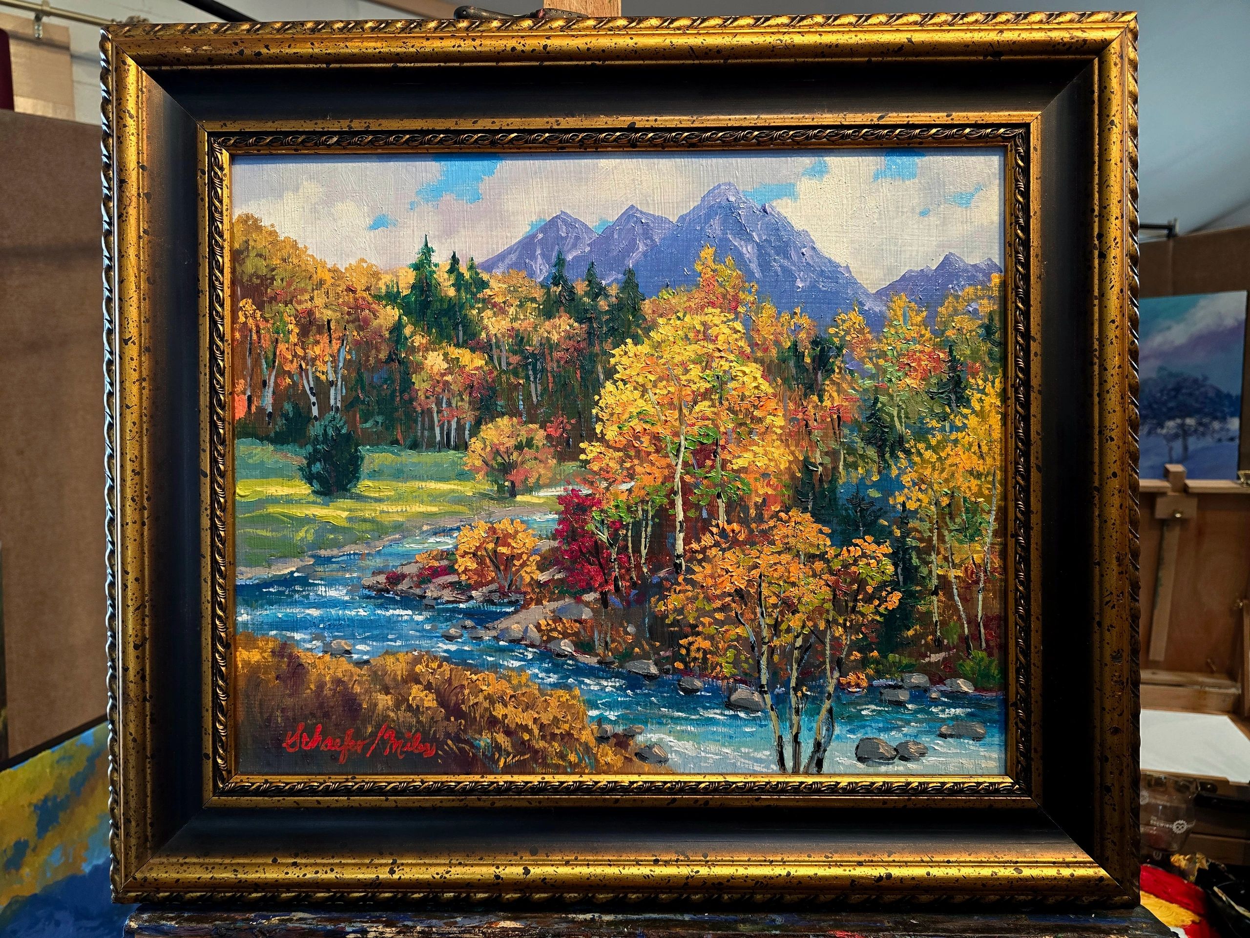Old Fall River Road is an Original oil painting of pristine mountains and fall colors along a stream