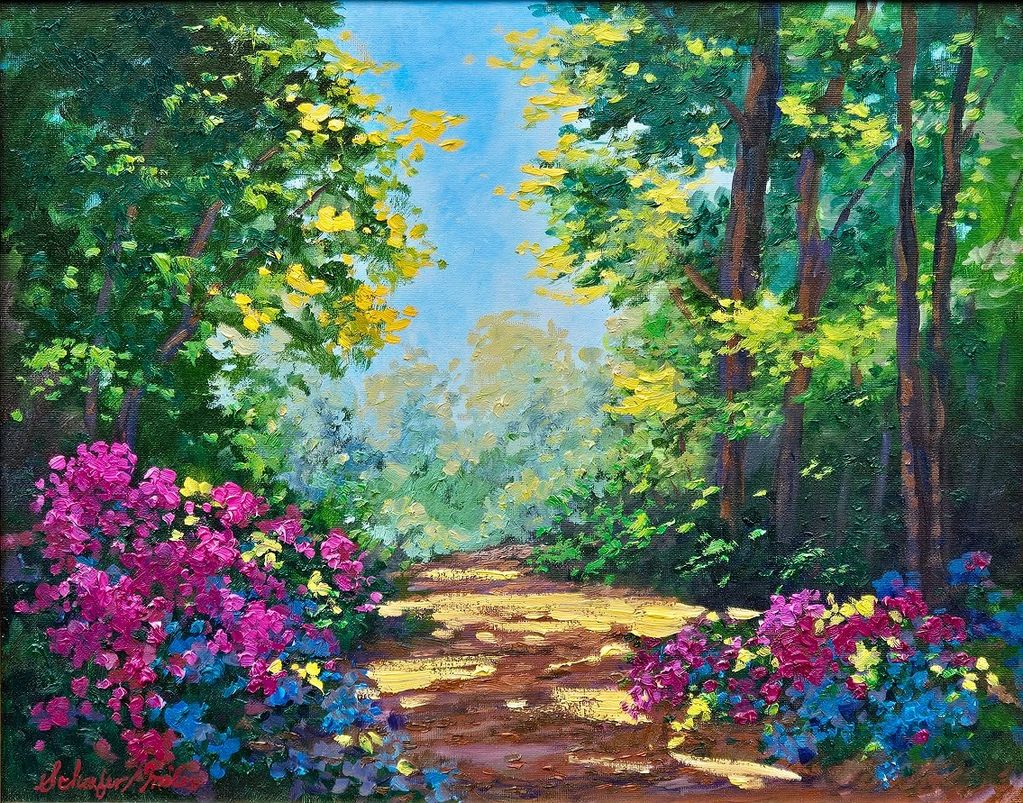Original Oil Painting by Schaefer/Miles "Woodland Magic" 16x20 from the azalea gardens in Georgia.