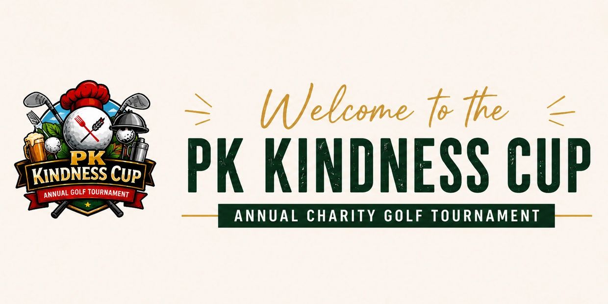 Welcome banner for PK Kindness Cup charity golf tournament.