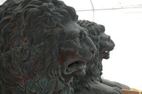 Restored copper lions from historic Alachua County Courthouse, FL