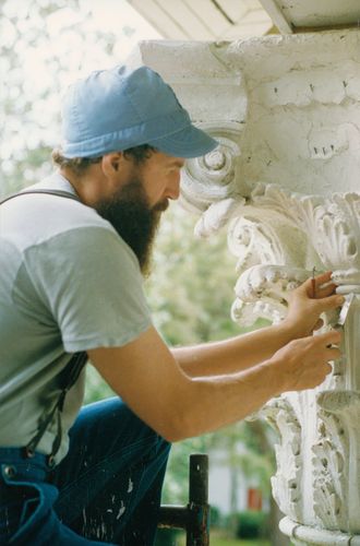 Restoration of a Corinthian column capital at a bed and breakfast inn in Micanopy, Florida