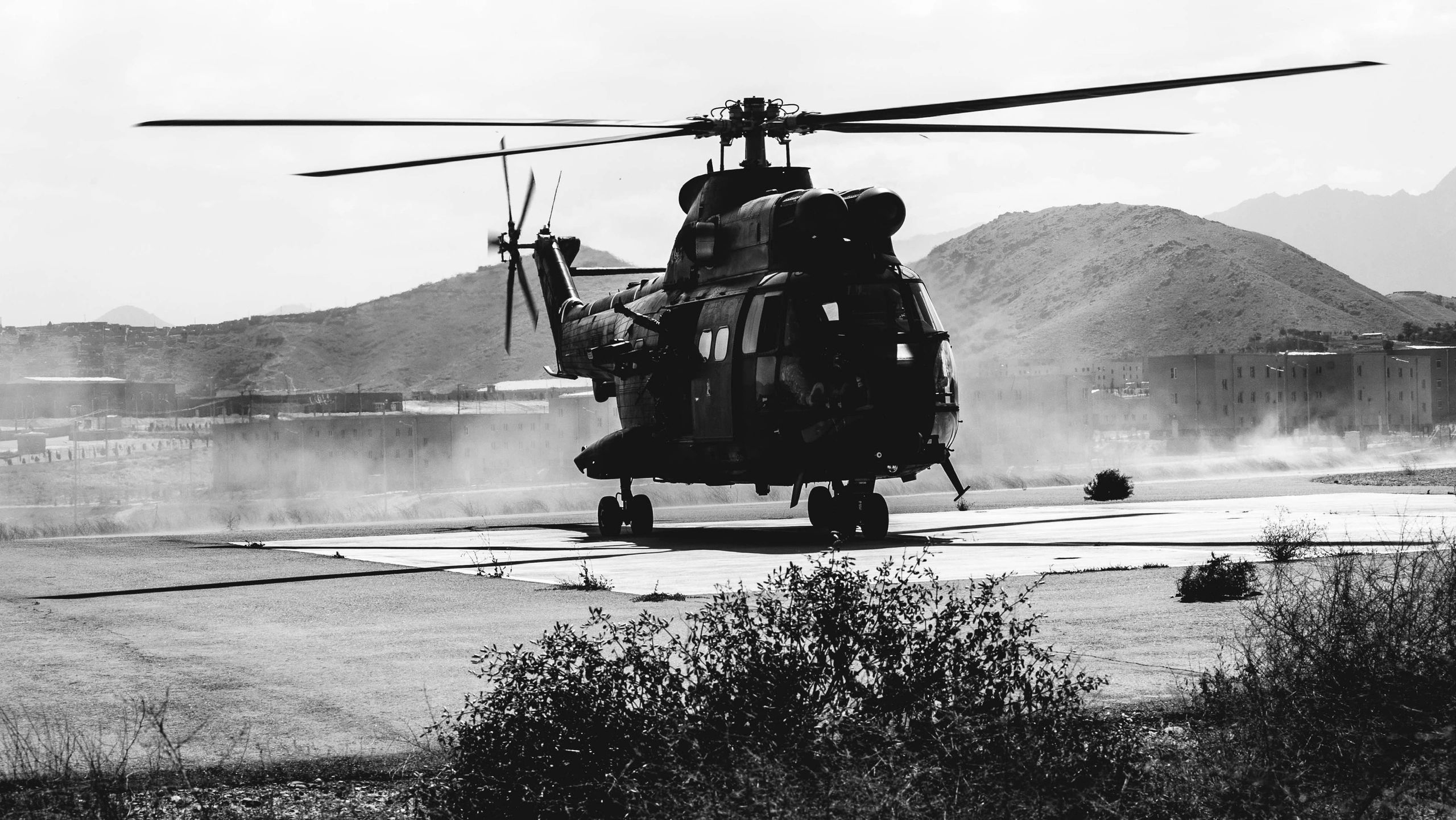 Puma helicopter in war zone